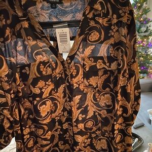 Work or night out blouse-black and gold print